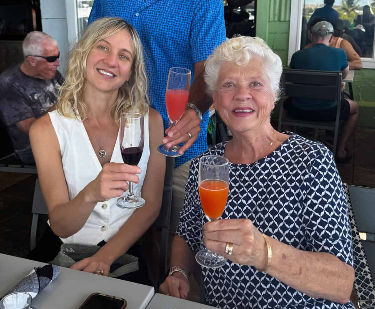 Julia with her Mother-in-Law, Judy. Julia and her mother-in-law in a restaurant