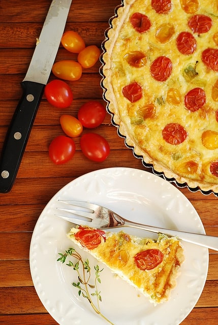 Egg and Cheese Breakfast Tart with Grape tomatoes recipe