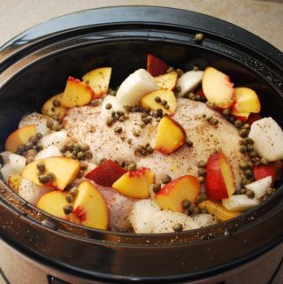 slow cooker whole chicken with peaches and capers