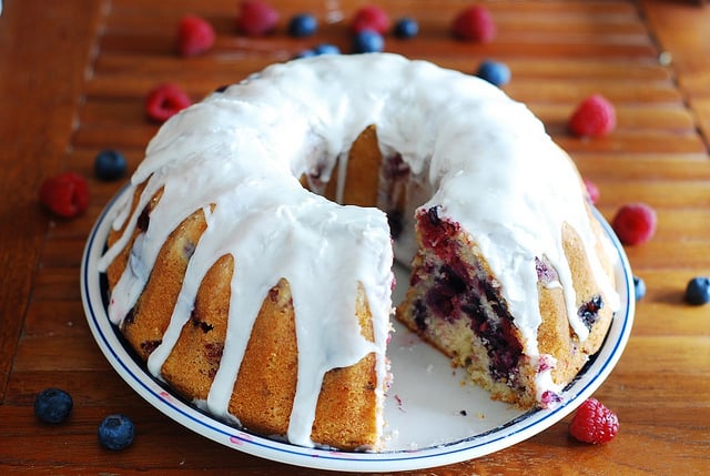 triple berry bundt cake blueberry, raspberry, blackberry fruit for dessert