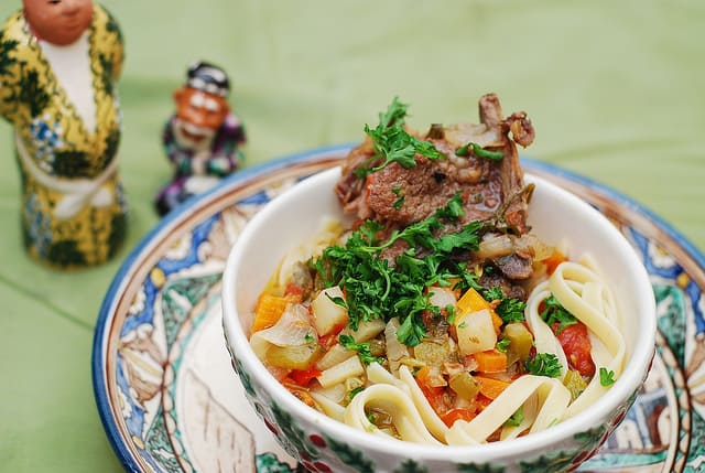 lagman vegetable lamb stew soup pasta noodles central asia