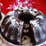 chocolate bundt cake with cognac soaked sour cherries