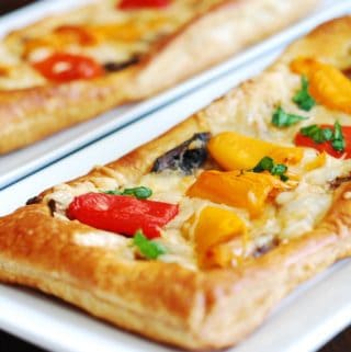 puff pastry pizza with mushrooms and bell peppers