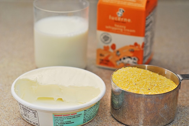 Ingredients for making mascarpone polenta
