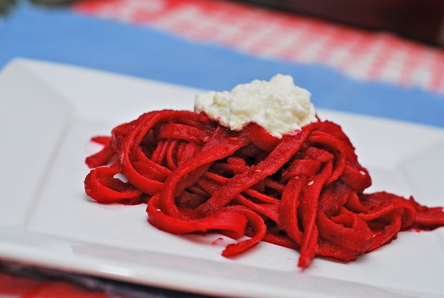 Beet and goat cheese pasta