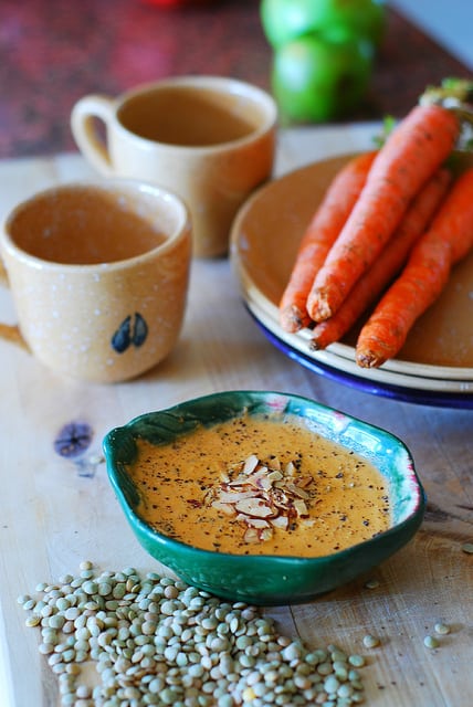 Carrot and lentils soup recipe, spiced up, spices, coriander, cumin, cajun, half-and-half
