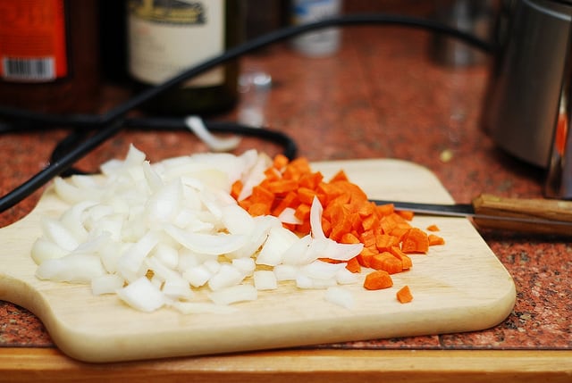 chopped onions and carrots