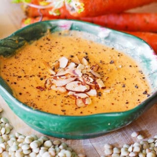 carrot and lentil soup with toasted almonds