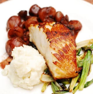Black cod with balsamic shallot and pomegranate sauce