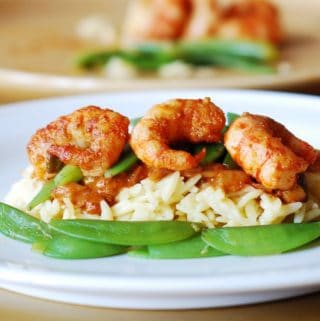 Spicy Red Curry Shrimp Orzo and Snap Peas