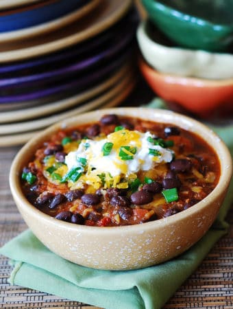 Black Bean Beef Chili - in a bowl