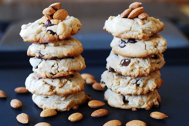 Soft and crumbly chocolate chip almond cookies