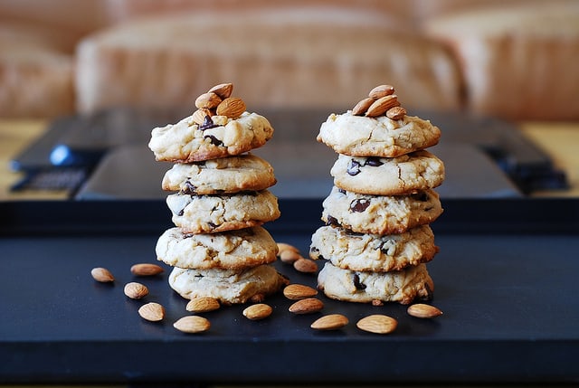 Soft and crumbly chocolate chip almond cookies