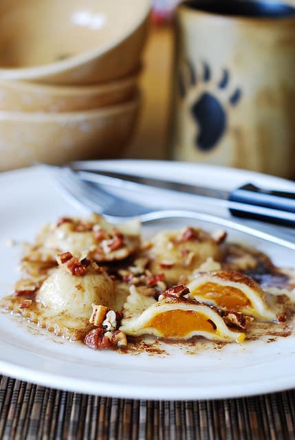 pumpkin ravioli on a plate