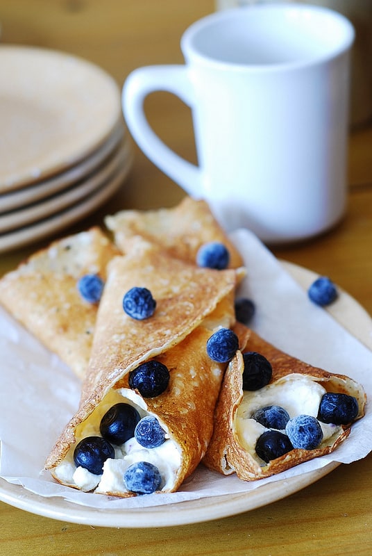 Crepes with ricotta cheese and blueberries