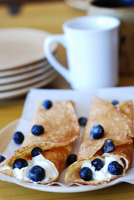 Crepes with ricotta cheese and blueberries