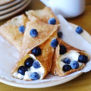 stuffed crepes with ricotta cheese and blueberry filling