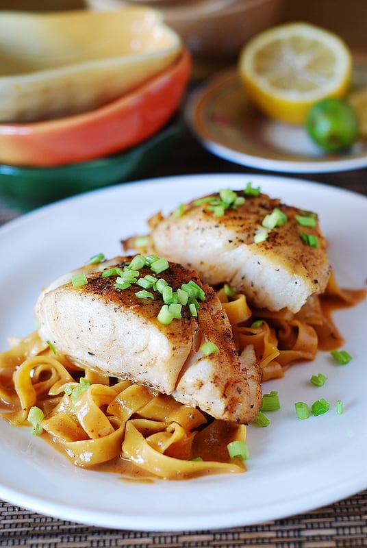 Asian fish and peanut sauce noodles