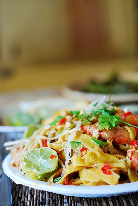 Pad thai noodles with shrimp