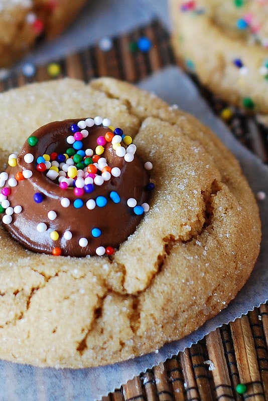 Peanut butter cookies with chocolate caramel candy, Rolos