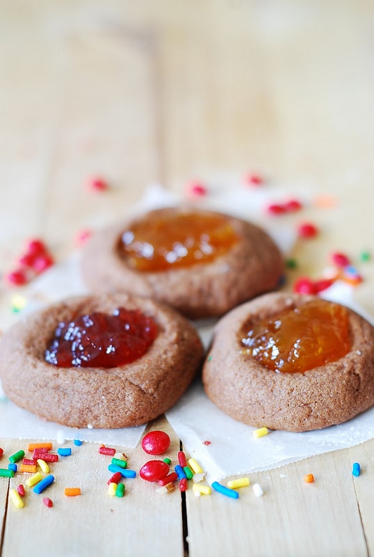 Easy Thumbprint Cookies with cocoa and fruit jam
