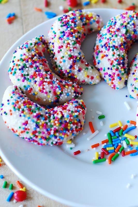 Almond crescent cookies with sprinkles