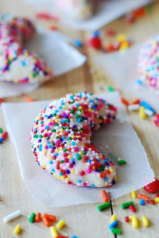 Almond crescent cookies with sprinkles- Christmas cookies