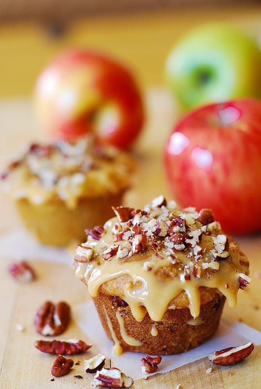 Whole Wheat Banana Bread Muffins with Apples and Pecans