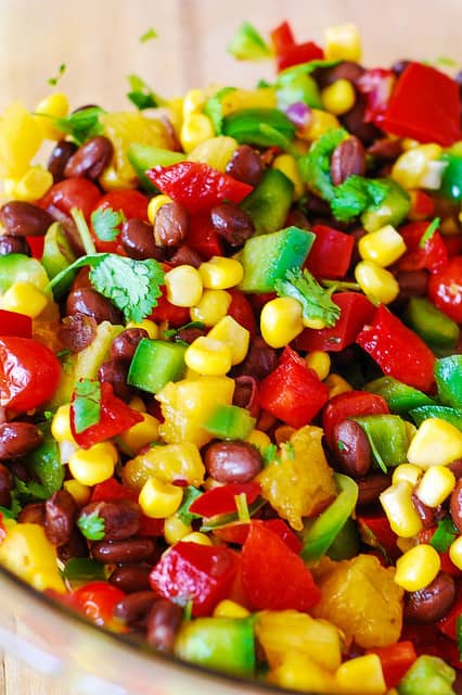 Southwestern salsa with black beans, corn, and pineapple