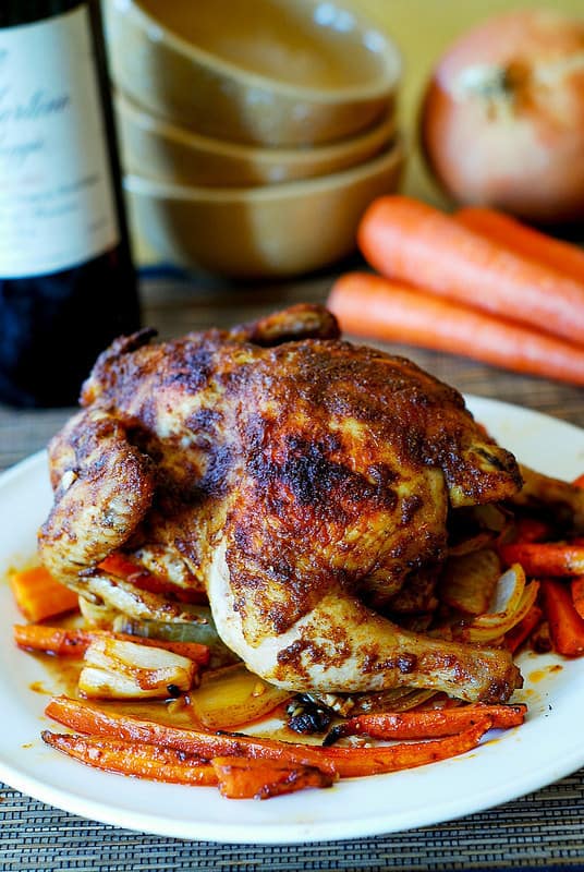 Paprika Roasted Cornish Hen with Vegetables (carrots and sweet potatoes)