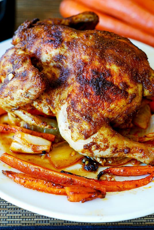Paprika Roasted Cornish Hen with Vegetables (carrots and sweet potatoes)