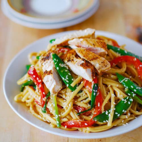 Asian Chicken Salad with Noodles and Creamy Peanut Sauce - Julia's Album