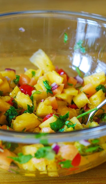 Pineapple mango salsa, tropical fruit salsa, pineapple and mango salsa, recipe for mango salsa
