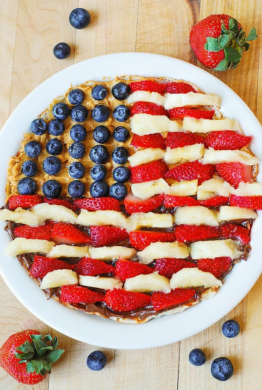 4th of July crepes - festive red, white and blue dessert made with blueberries, strawberries, and bananas