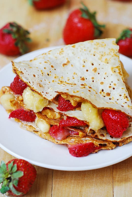 Peanut Butter Crepes Stuffed with Strawberries and Bananas