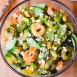 greek tortellini salad with cucumbers, avocados, and Feta cheese
