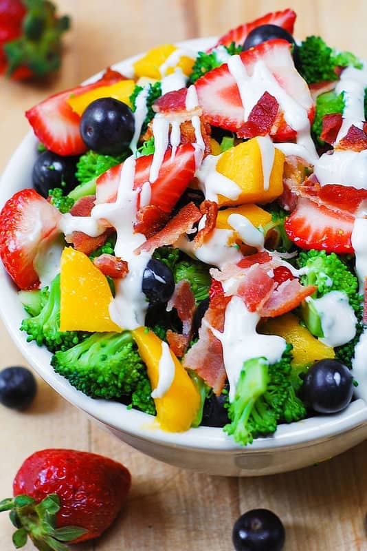 Broccoli Salad with Strawberries, Blueberries, Mango, Apple and Bacon