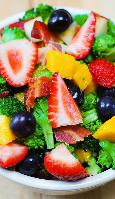 Broccoli Salad with Strawberries, Blueberries, Mango, Apple and Bacon