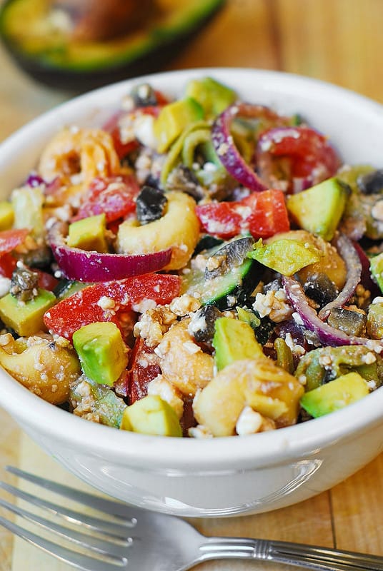 greek salad, greek salad dressing from scratch, avocado salad, cucumbers, olives, tomatoes, onion, snack, appetizer recipes, Mediterranean food, Mediterranean salad