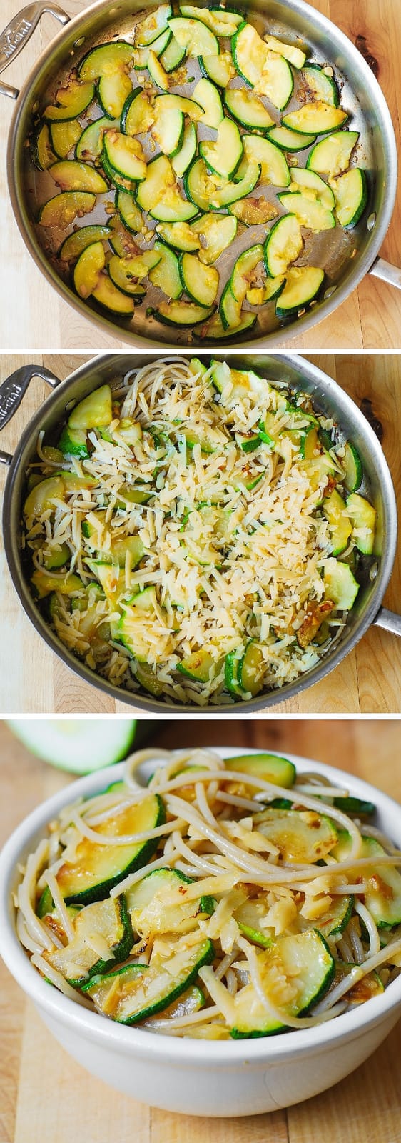 step by step photos to show how to cook pasta with zucchini
