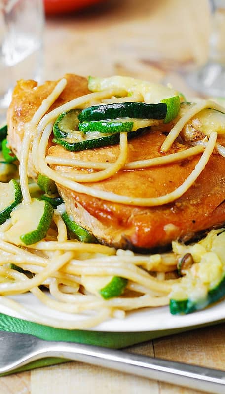 Grilled Salmon and Parmesan Zucchini Pasta