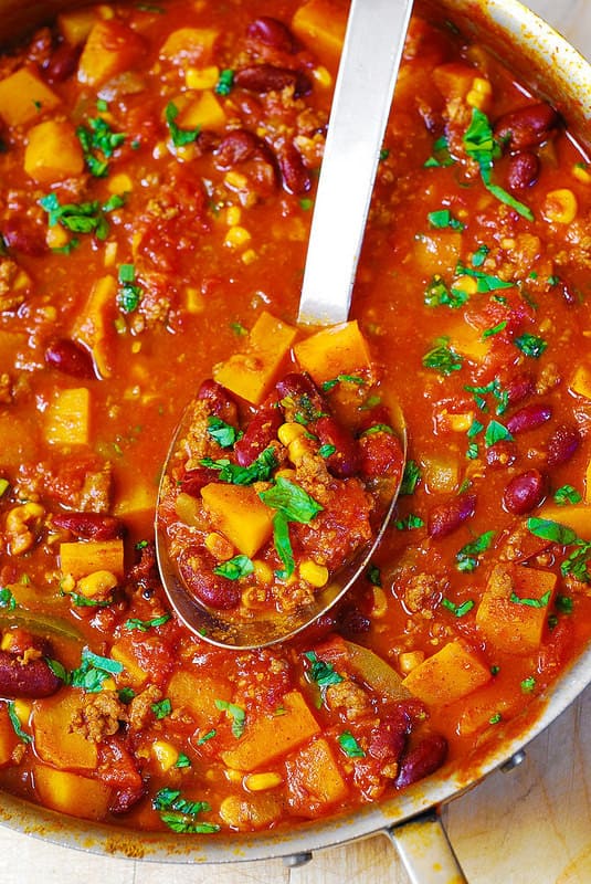 Butternut Squash, Bean, and Beef Chili