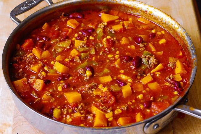 Cooking butternut squash chili on low simmer