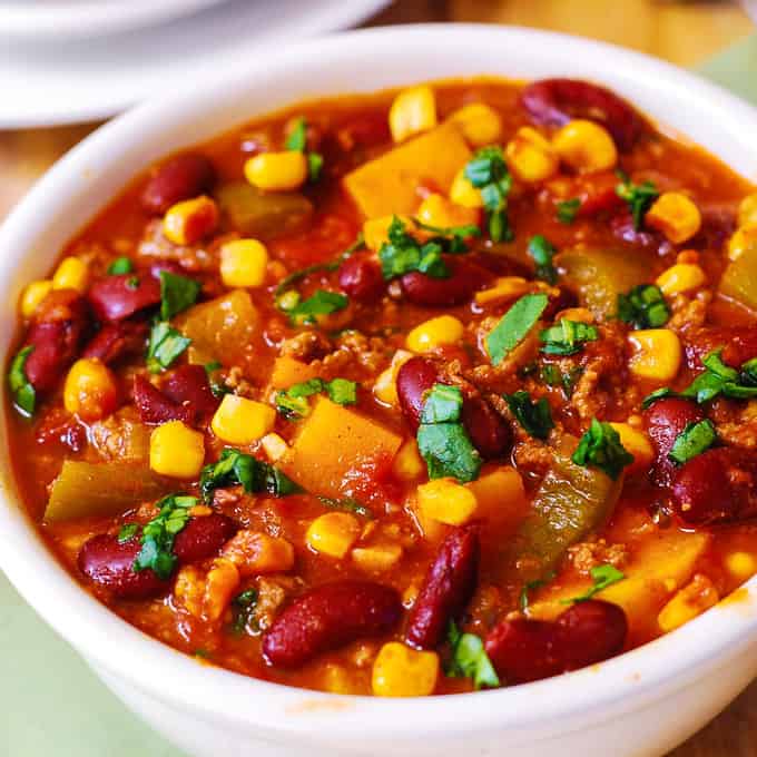 butternut squash chili with beef and beans