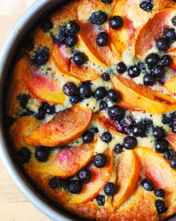Peach and Blueberry Greek Yogurt Cake - in a springform pan.