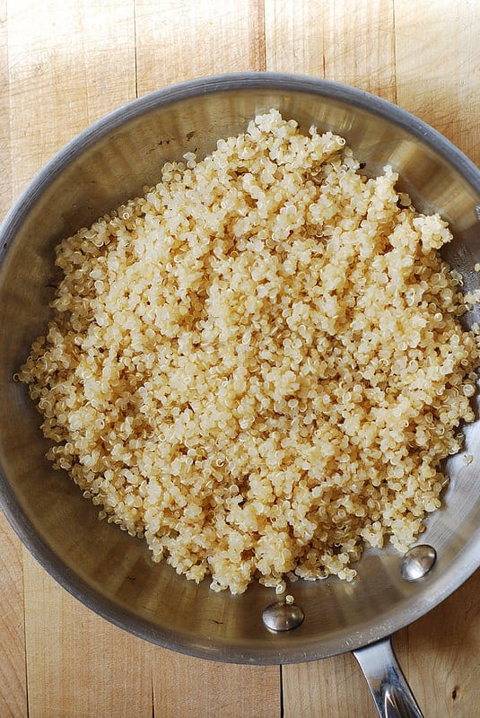 cooked quinoa in a pan (process shot