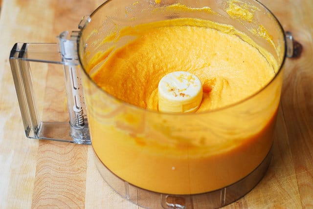 Making butternut squash puree in a food processor
