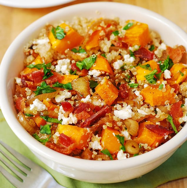 Quinoa and Butternut Squash Salad with Bacon, Feta, and Pine Nuts image