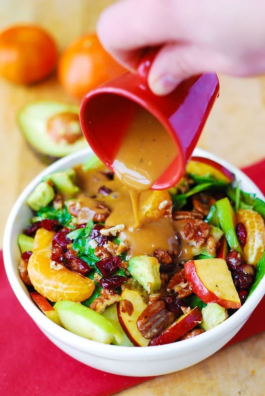 Apple Cranberry Spinach Salad with Pecans, Avocados (and Balsamic Vinaigrette Dressing)