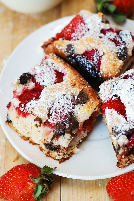 Strawberry Sour Cream Cake Bars with Chocolate Chips